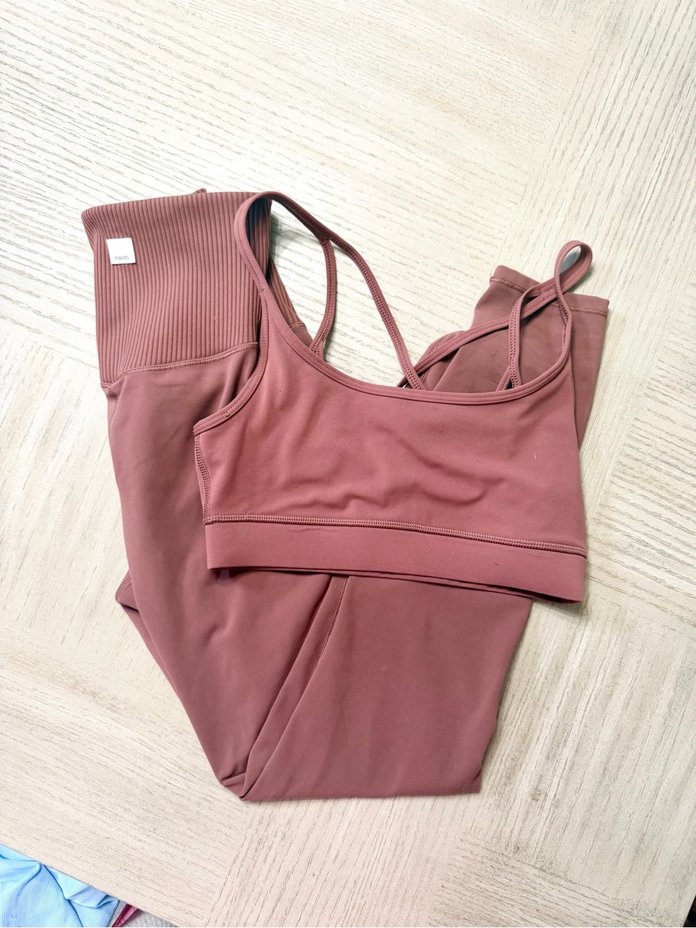 Vuori Strappy Sports Bra and High-Waist Leggings - Rosewood